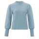 YAYA Ribbed sweater high neck puff sleeve blue