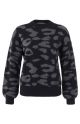 YAYA ribbed sweater round neck leopard print black