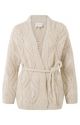 Yaya l/s textured cardigan with belt almond white