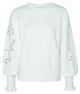 Yaya laser cut sweater l/s with ruffle off white