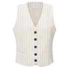 YAYA Linen mix pinstripe gilet sand linen beige de