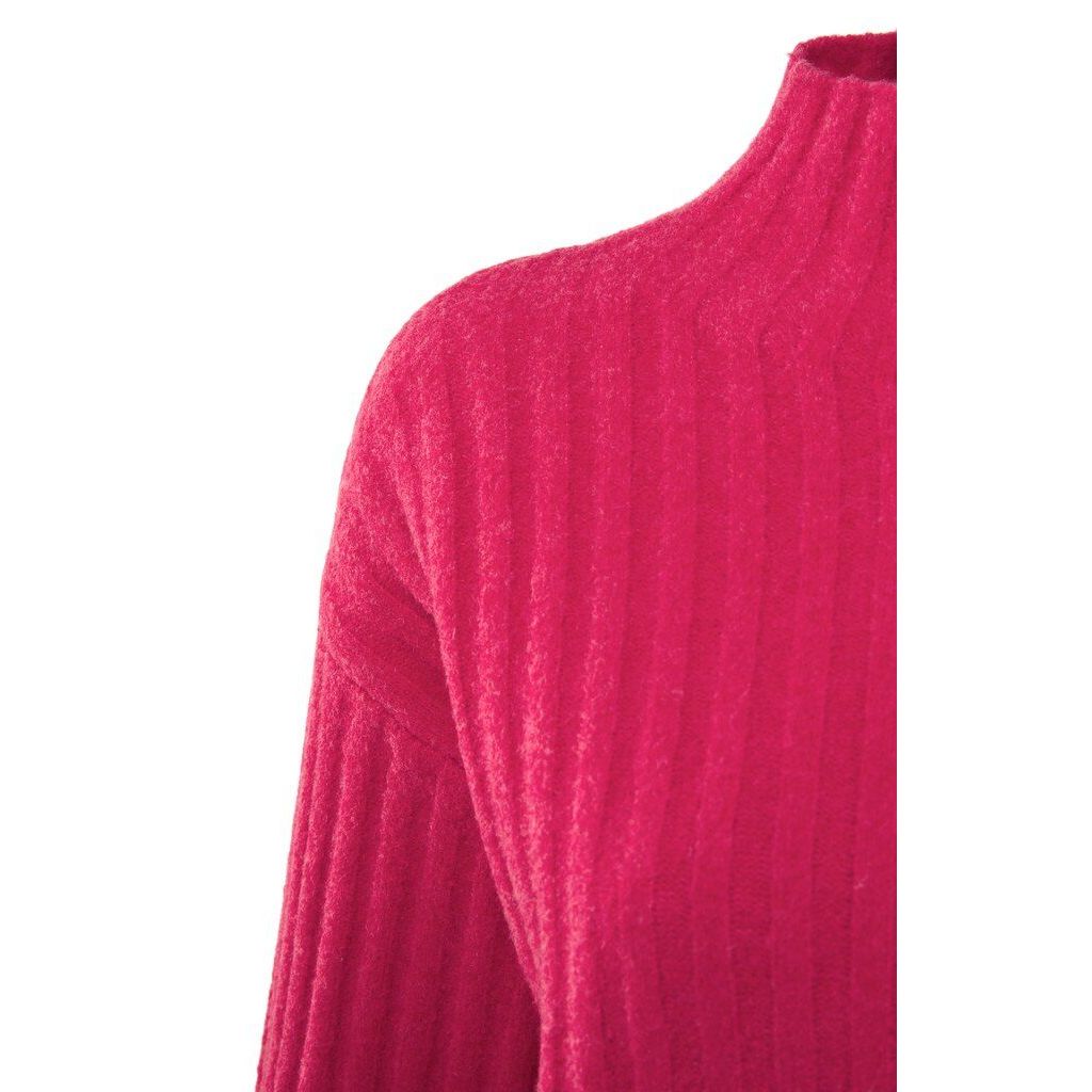 YAYA Sand Melange Rib Short Sleeve Sweater With Double Neckline