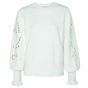 Yaya laser cut sweater l/s with ruffle off white