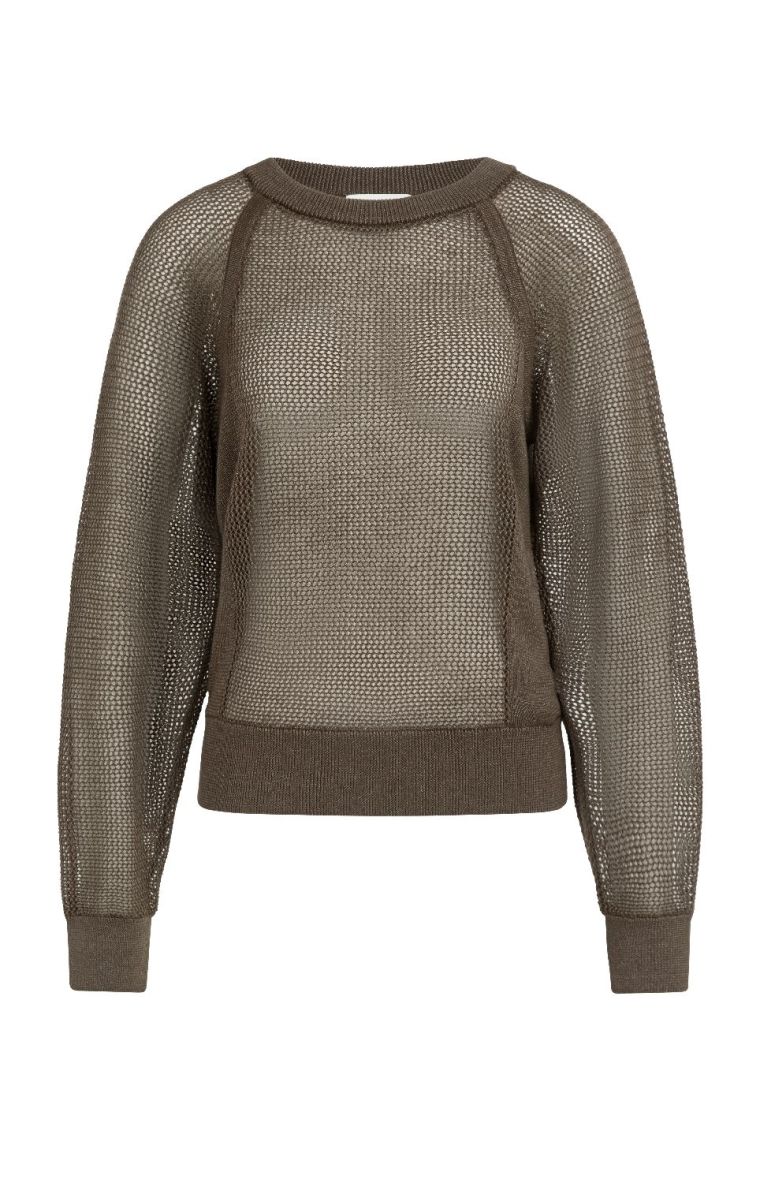 YAYA Trui met meshstructuur washed brown