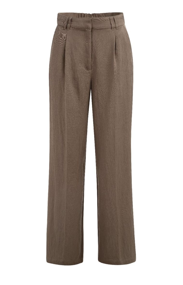 YAYA Geweven broek met wijde pijpen washed brown