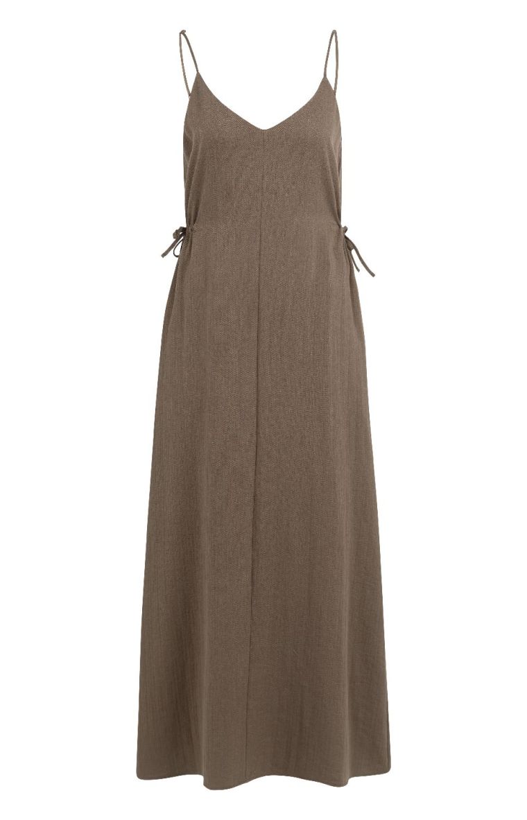 YAYA Lange jurk met strikdetails washed brown