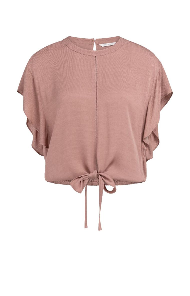 YAYA Flowy knotted top with elastic burlwood pink