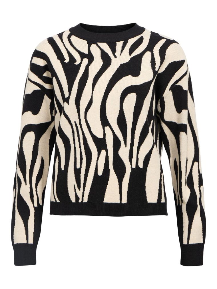 Object objray knit pullover aop noos black abst