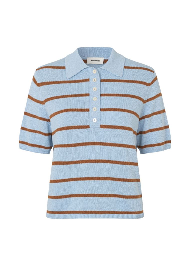 Modstrom malvamd s/s stripe polo cashmere nuth