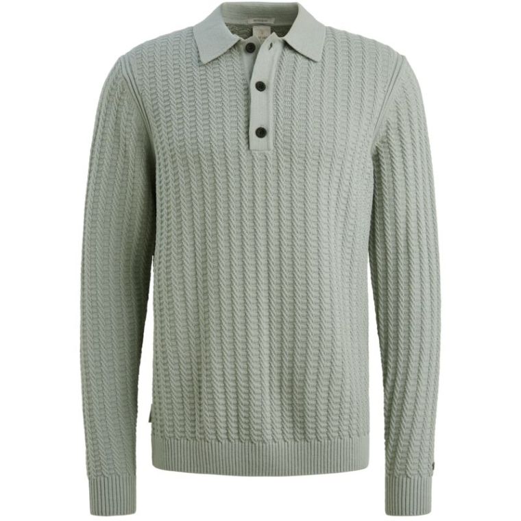 Cast Iron Long sleeve polo regular fit soft Slate 