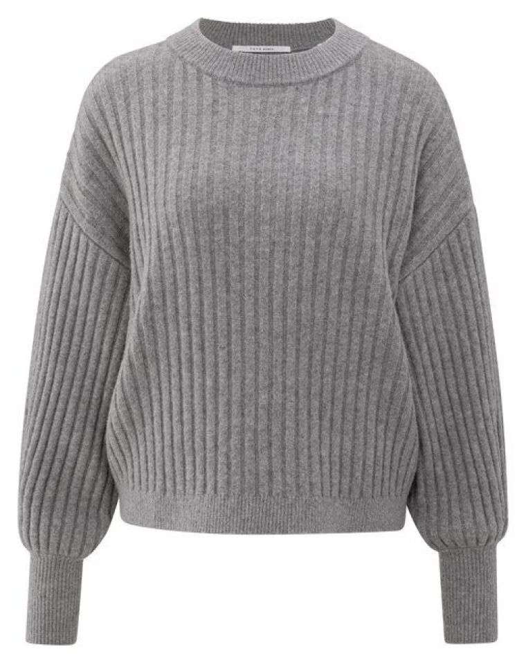 YAYA Geribde trui met ronde hals taupe grey