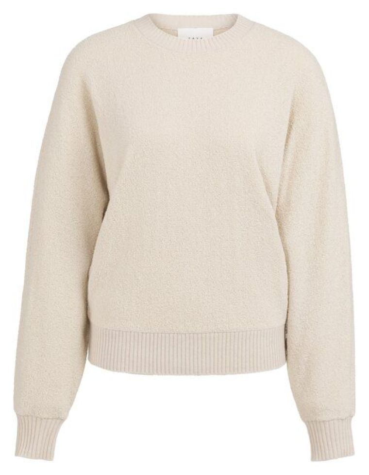 YAYA Boucle trui met ribdetails kit beige