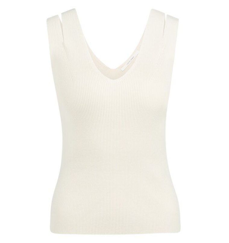 YAYA Ribgebreide top met V-hals beige