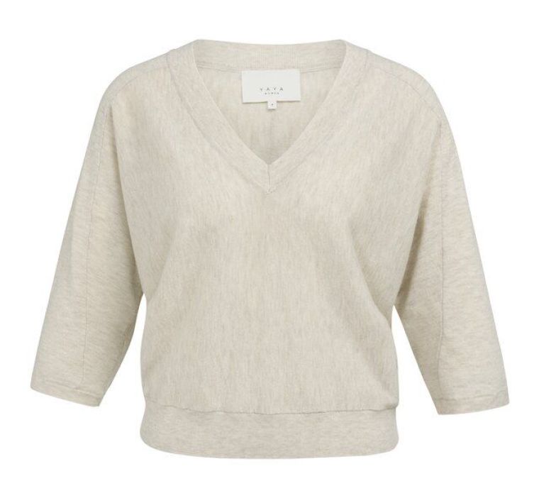 YAYA V-hals trui met naaddetails beige melange