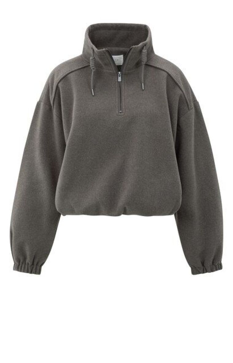 YAYA Sweater met ballonmouwen dark taupe grey mela