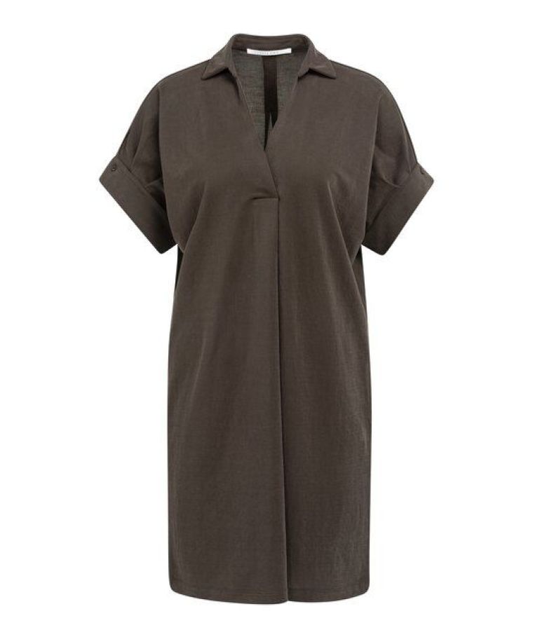 YAYA Jerseyjurk met geplooide pofmo aubergine purp