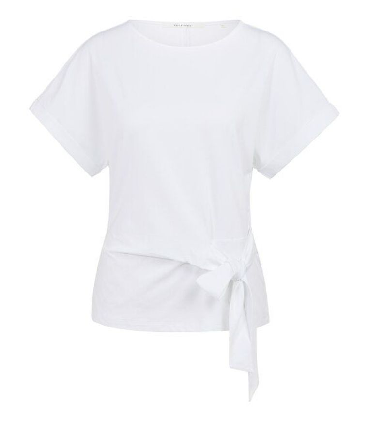 YAYA Top met ronde hals en knoopdet pure white