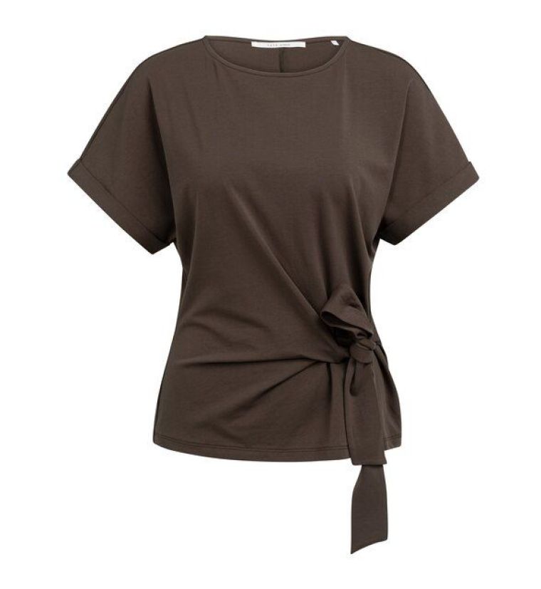 YAYA Top met ronde hals en knoopdet aubergine purp