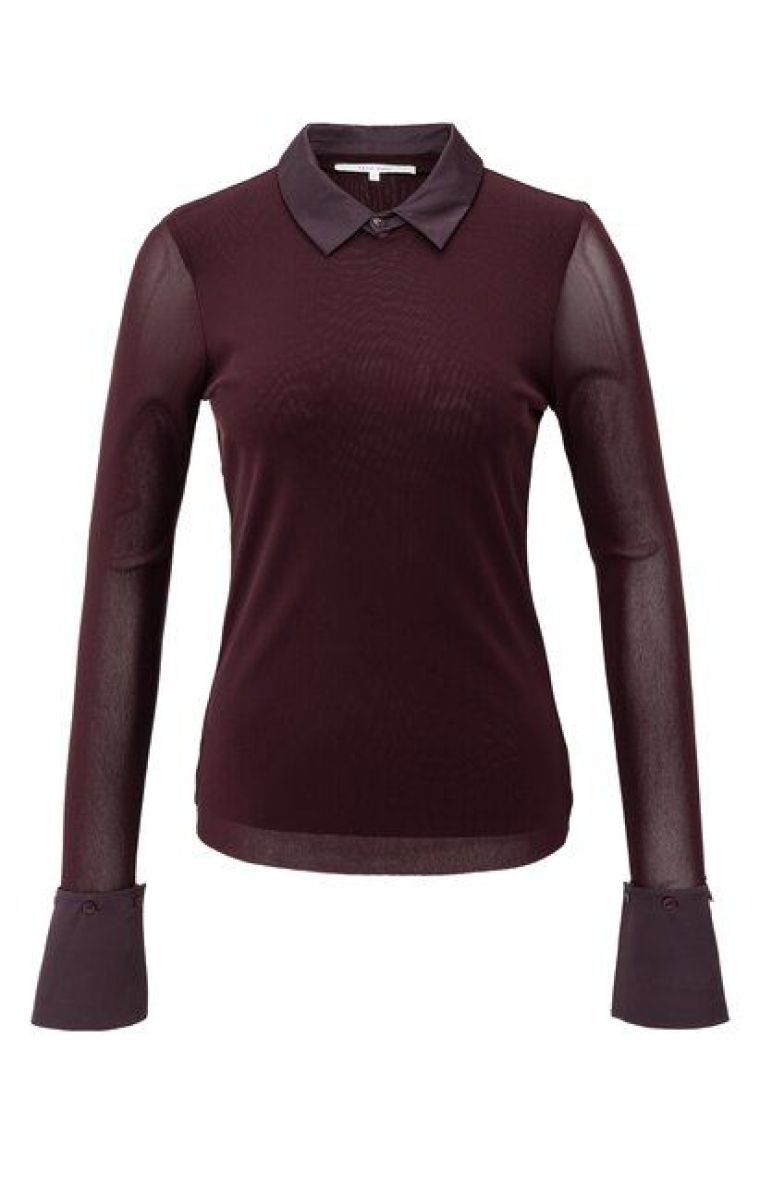 YAYA Mesh top met afneembare kraag fudge purple
