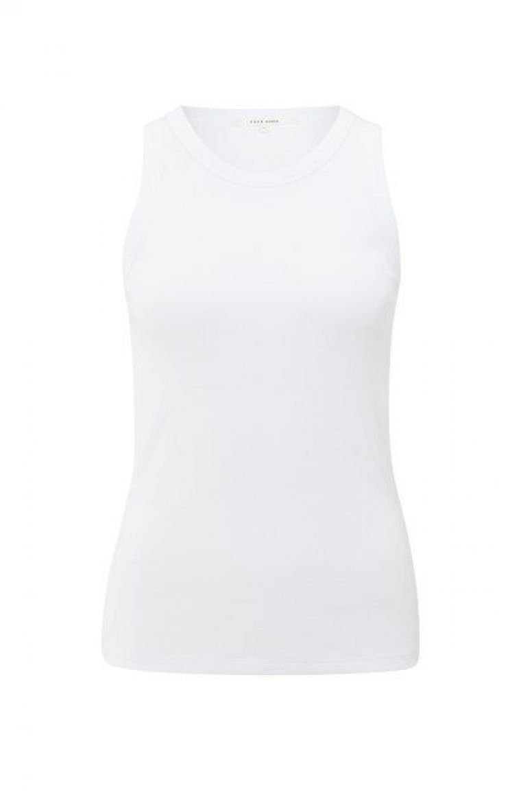 YAYA Ribbed singlet with back print pure white