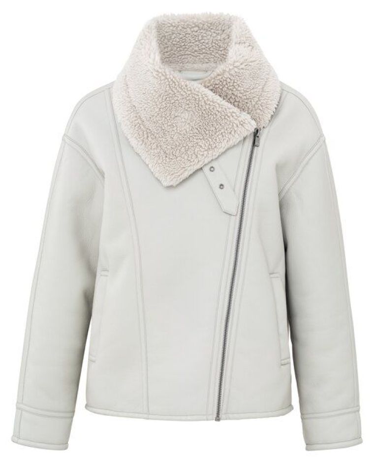 Yaya faux leather lammy jacket big collar gray