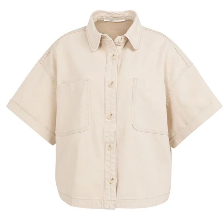 YAYA Denim jasje met korte mouwen desert beige den