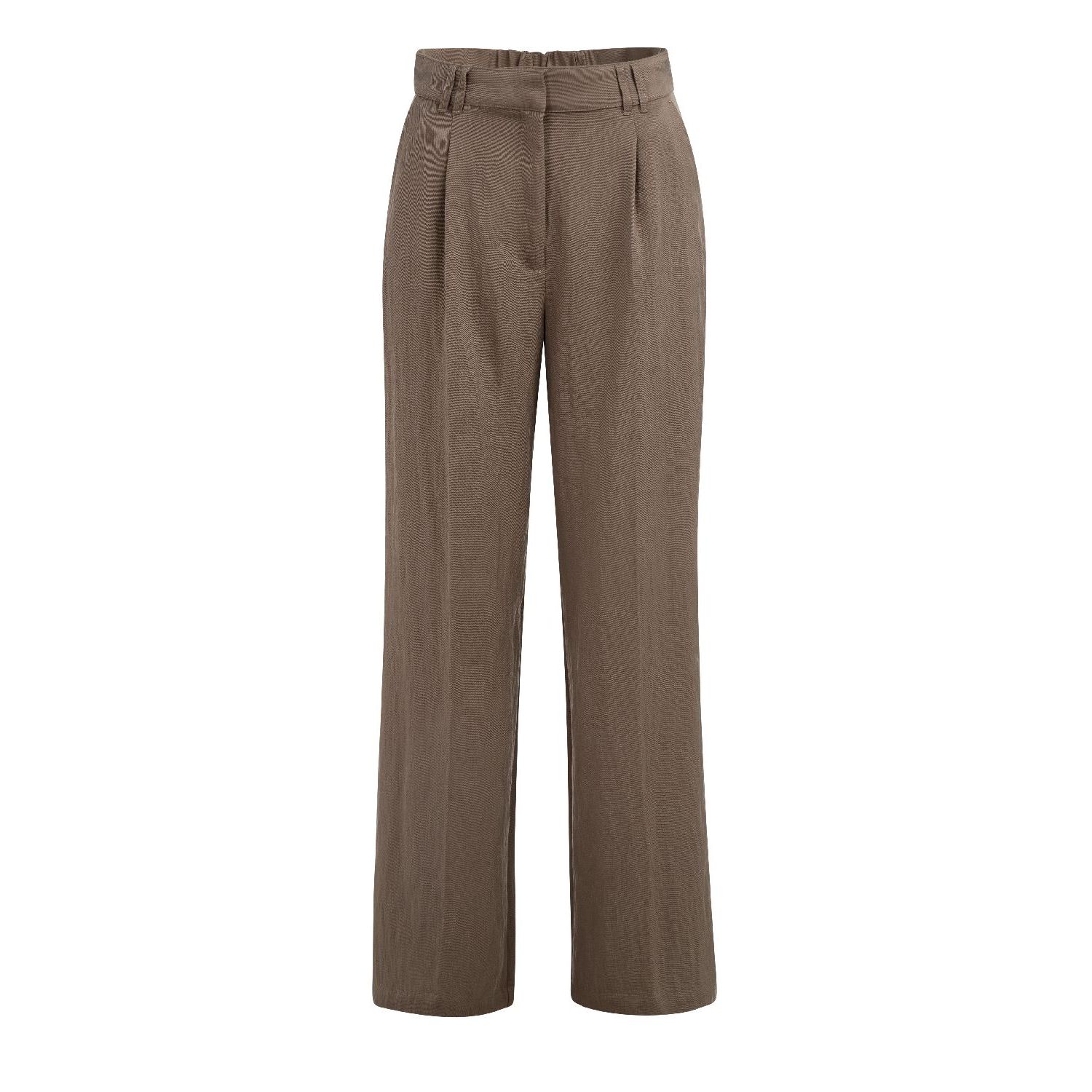 YAYA Geweven broek met wijde pijpen washed brown