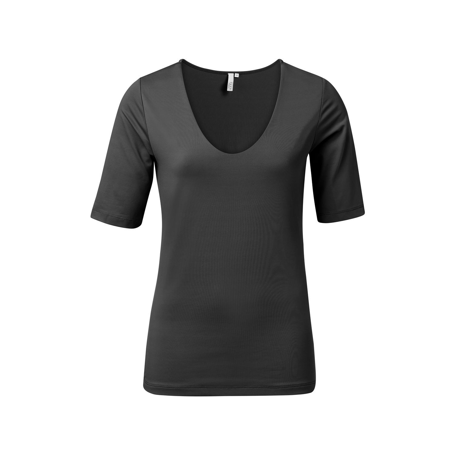 Yaya round v-neck top with half sleeves black