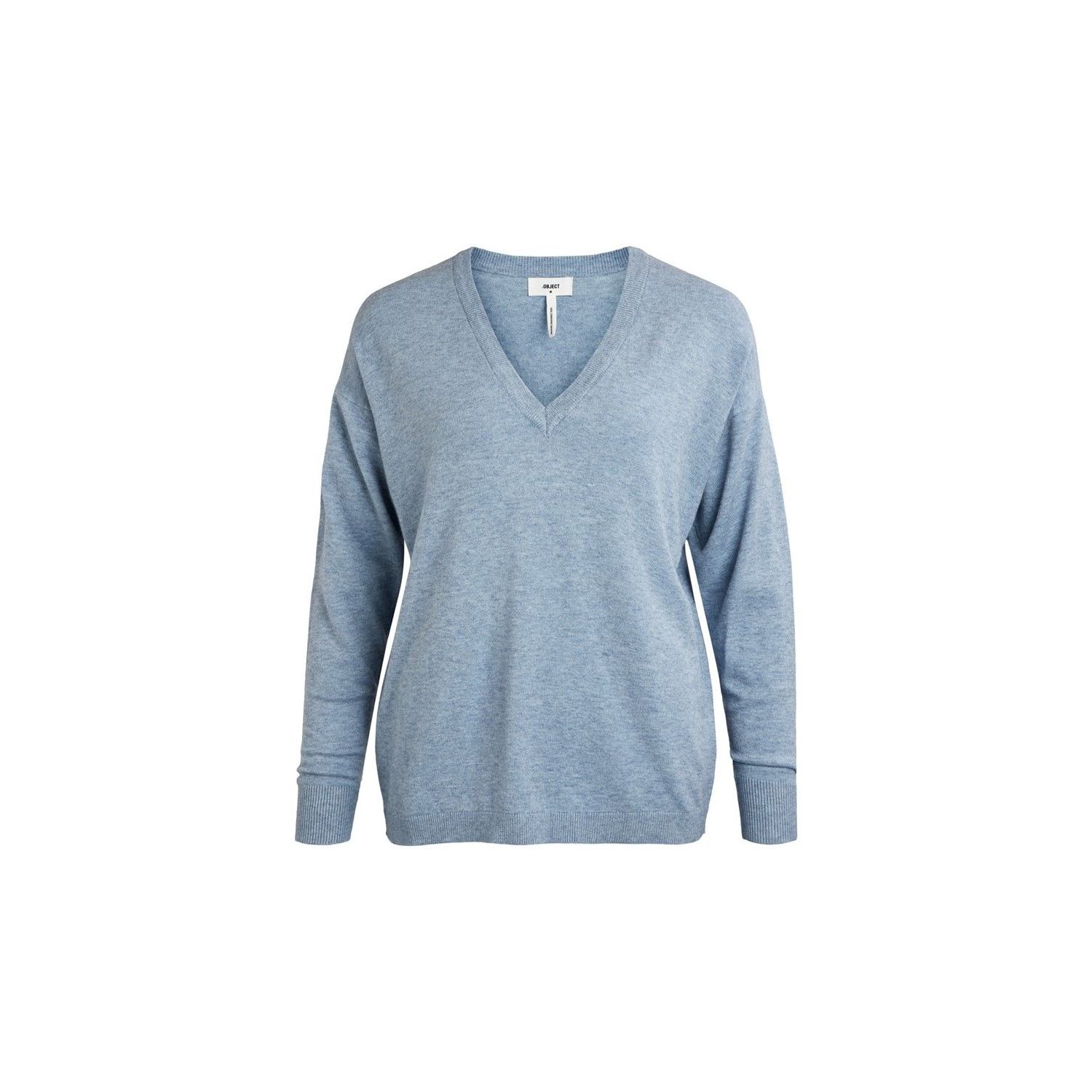 Object objthess l/s v-neck knit pullover blue mira