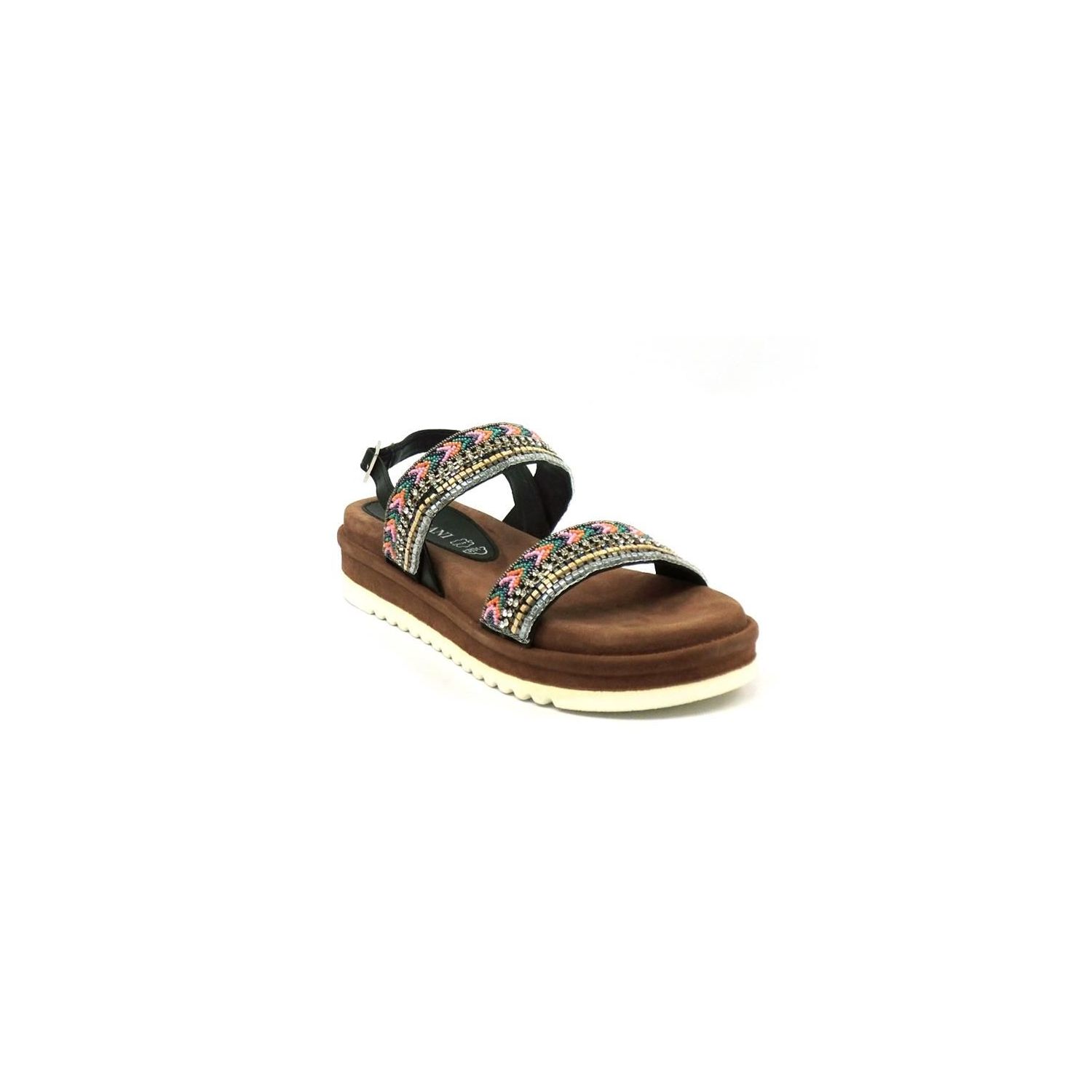 Lazamani Black Platform Sandals Beads