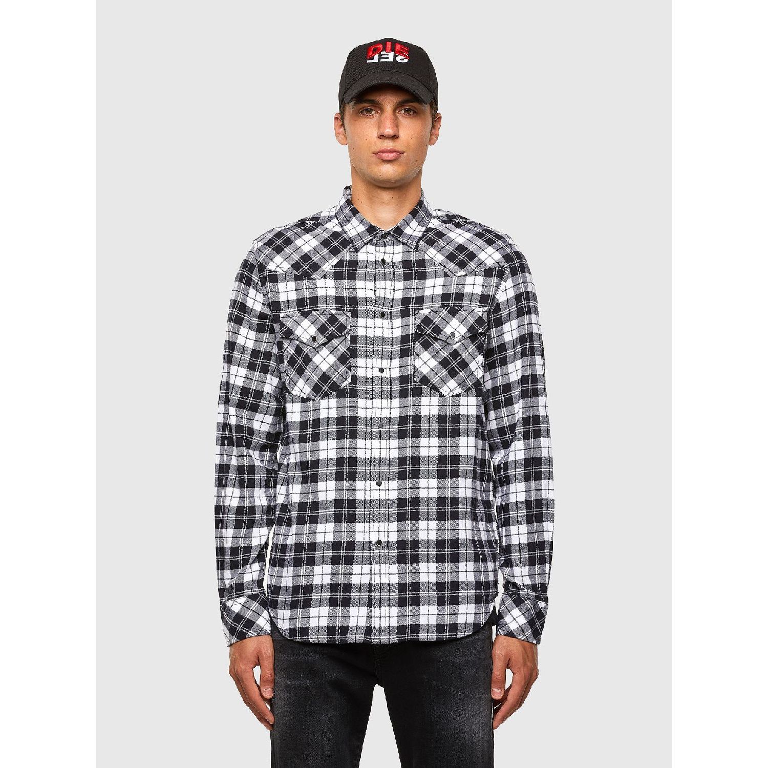 Diesel s-east-long -chk overhemd vapourous gray