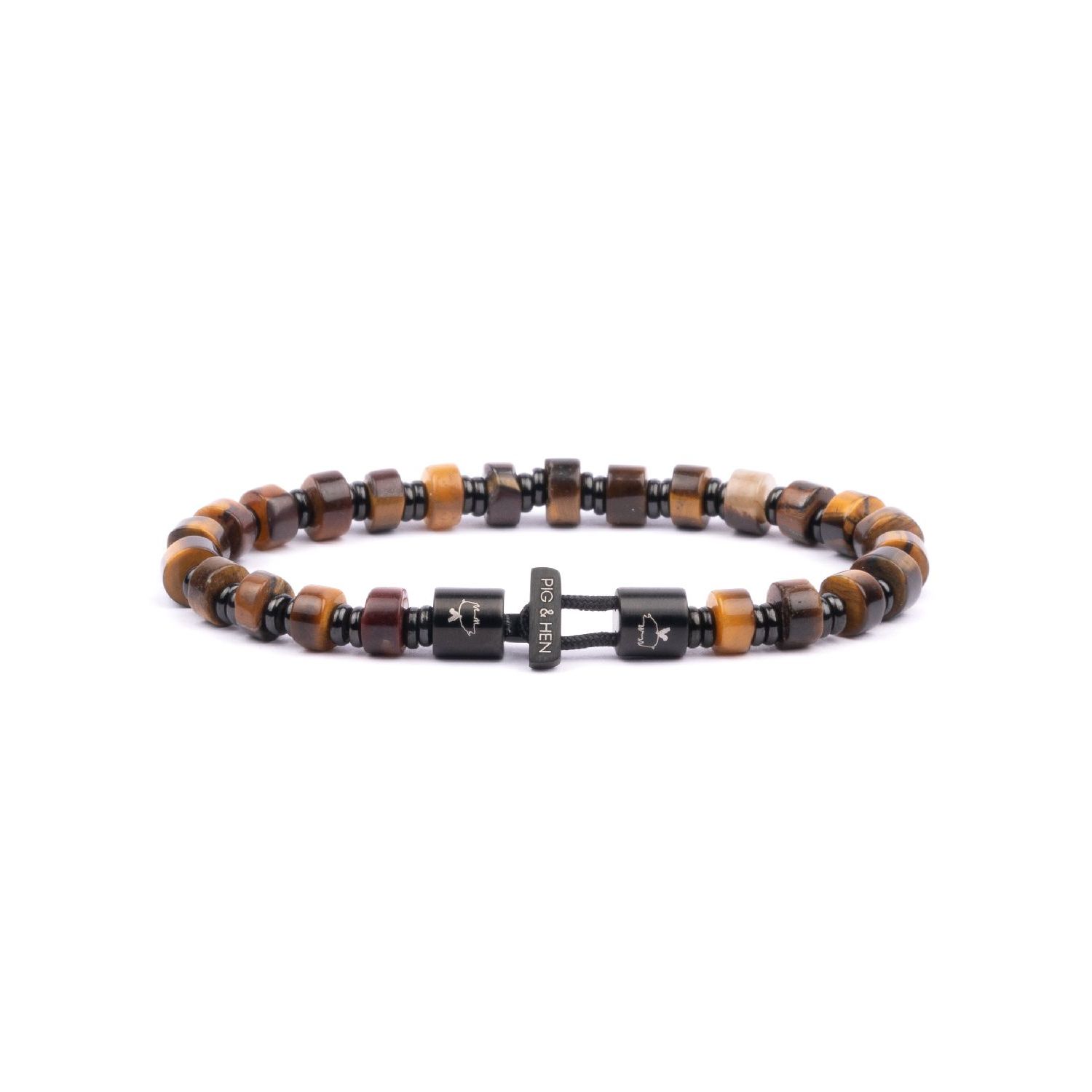 Pig & Hen brontide 6mm armband tiger eye | black