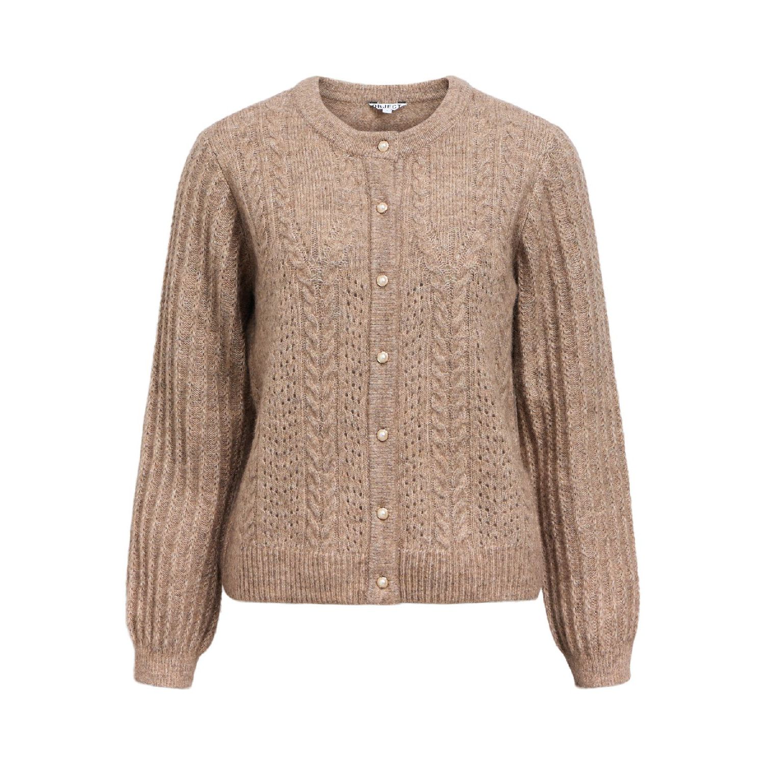 Object objflora ls knit button cardigan noos taupe