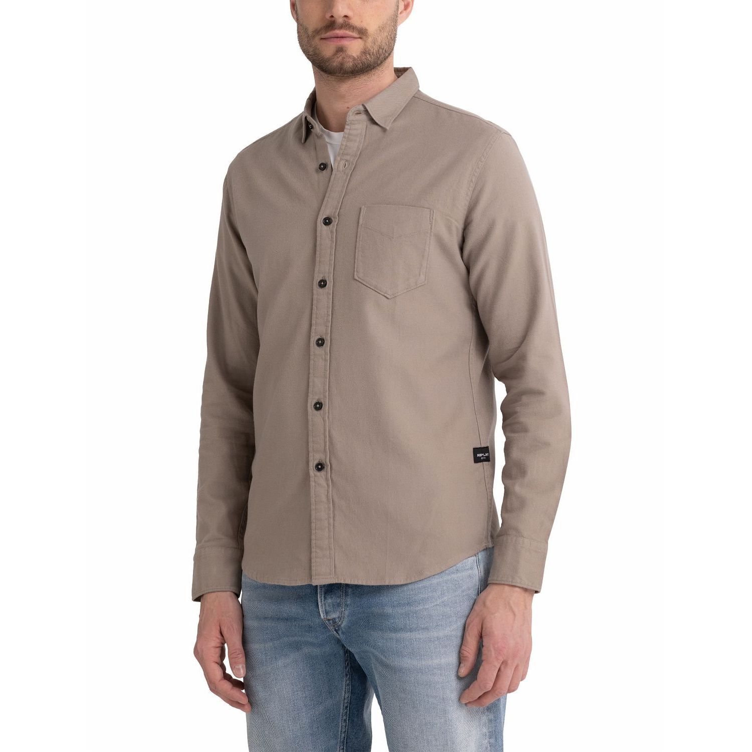 Replay m4028 camicia overhemd dark sand