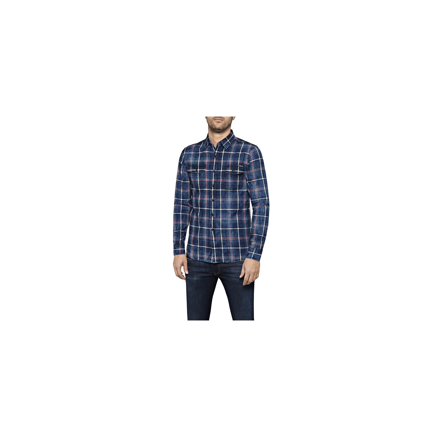 Replay m4987 shirt indigo flannel check navy/red
