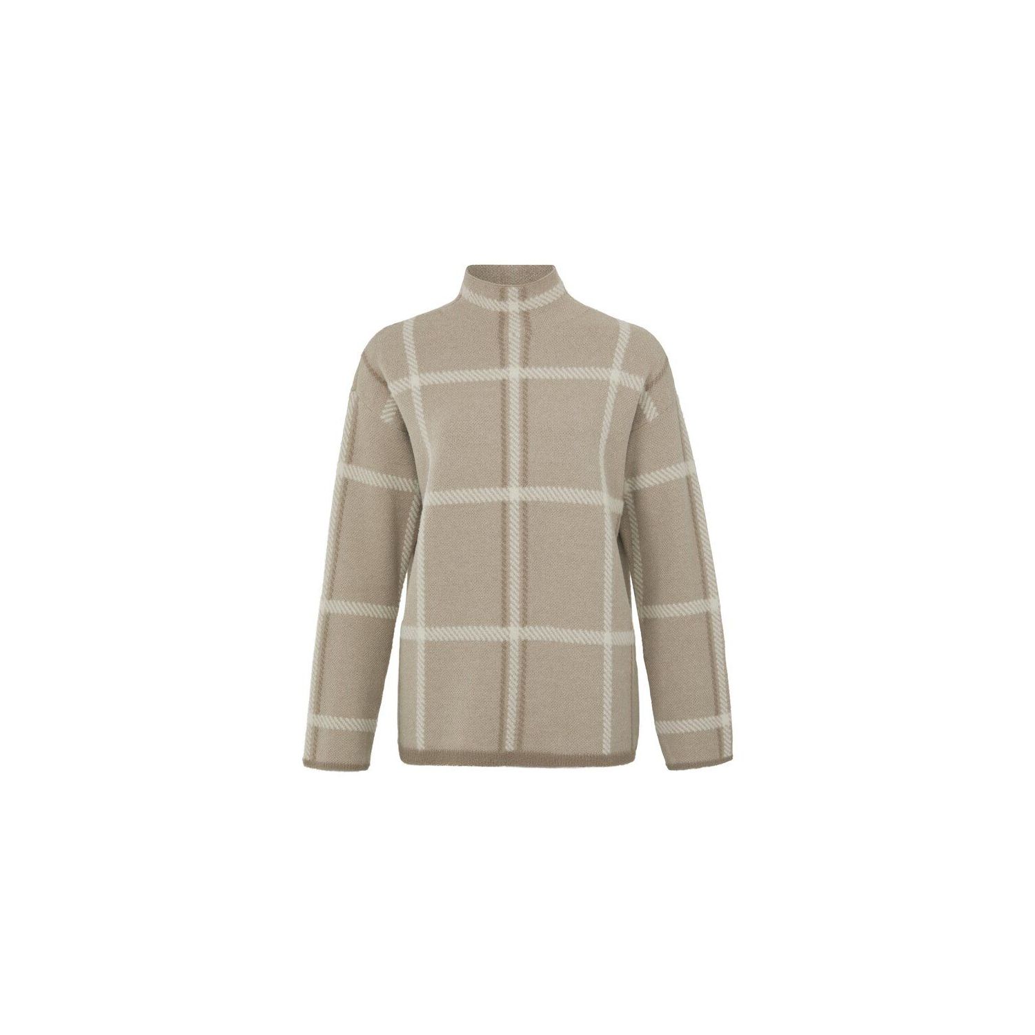Yaya turtleneck sweater with check patern beige