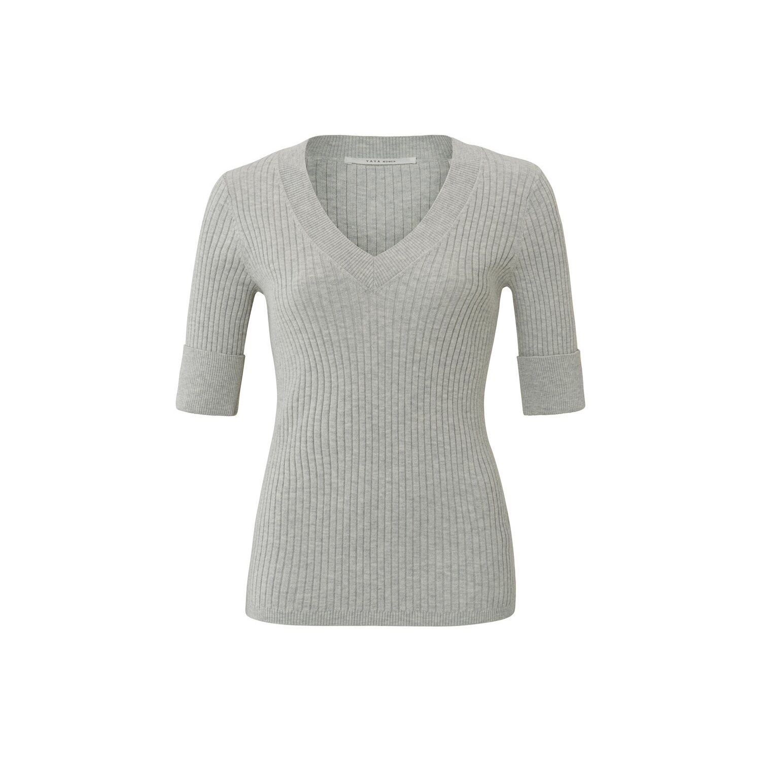 Yaya v-neck rib sweater half sleeve grey melange