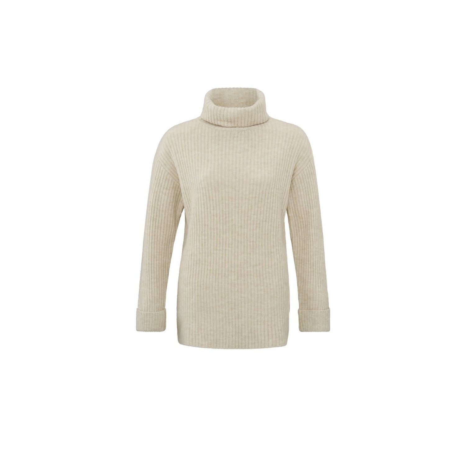 Yaya l/s rib stirch turtleneck sweater beige