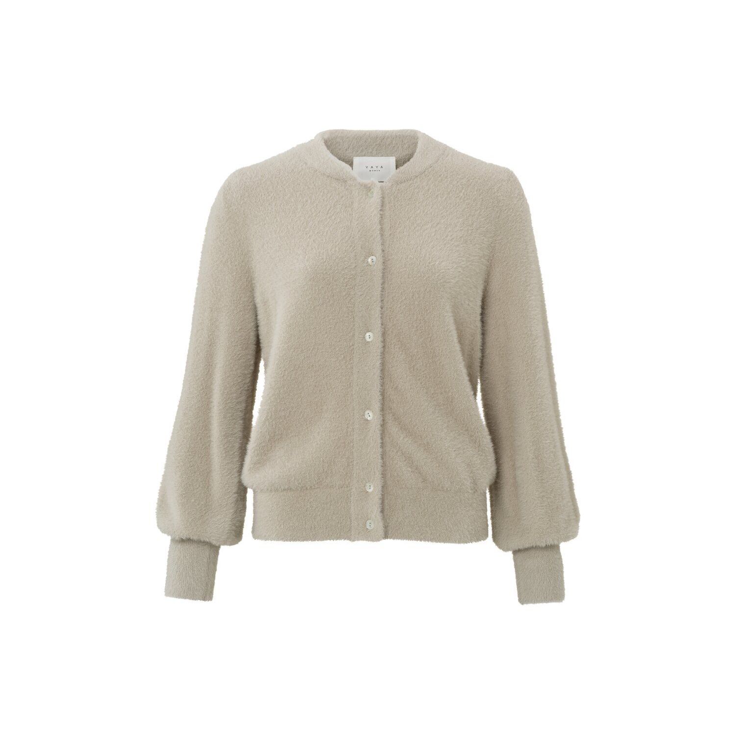 Yaya fluffy cardigan l/s cashmere brown