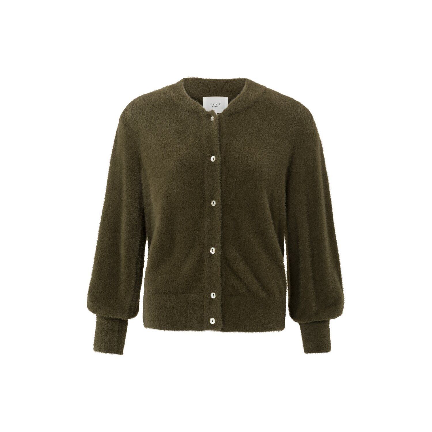 Yaya fluffy cardigan l/s dark army green