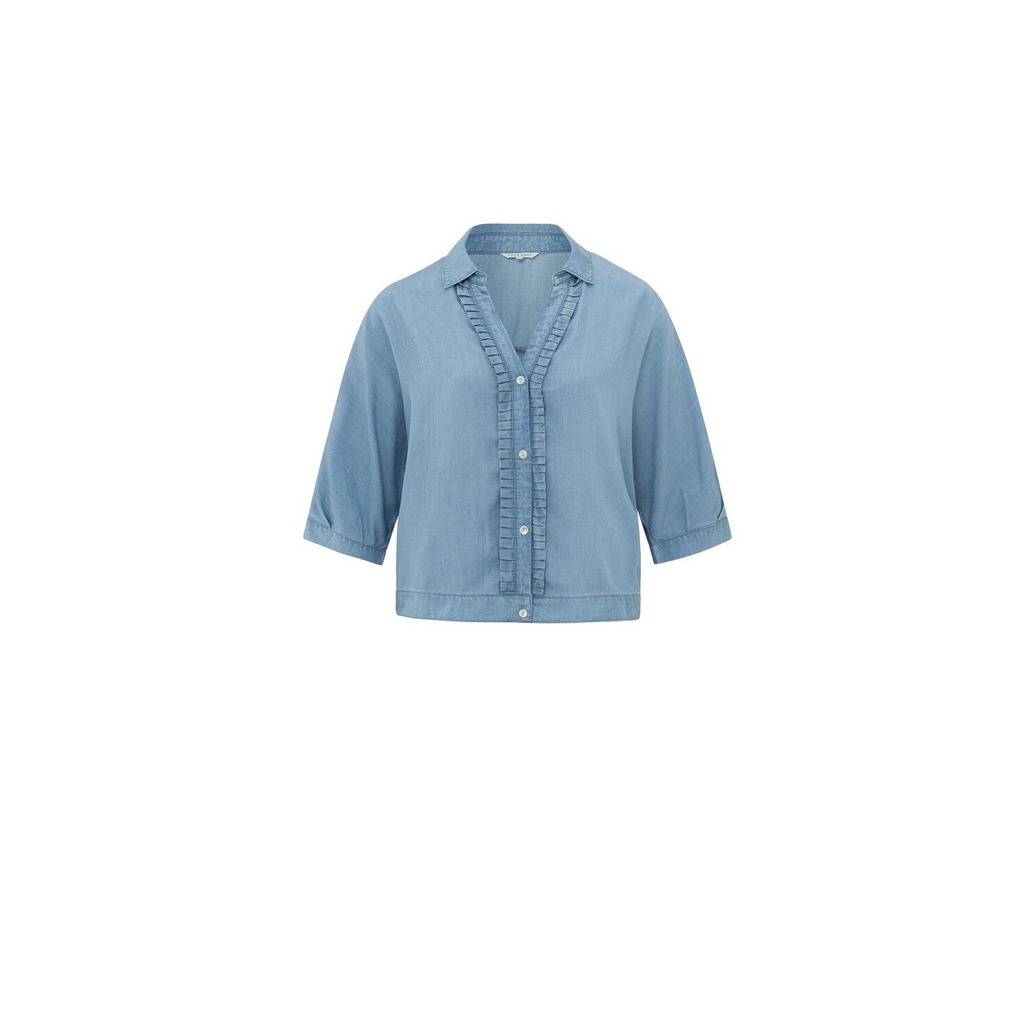 YAYA chambray batwing top w. ruffle chambrey