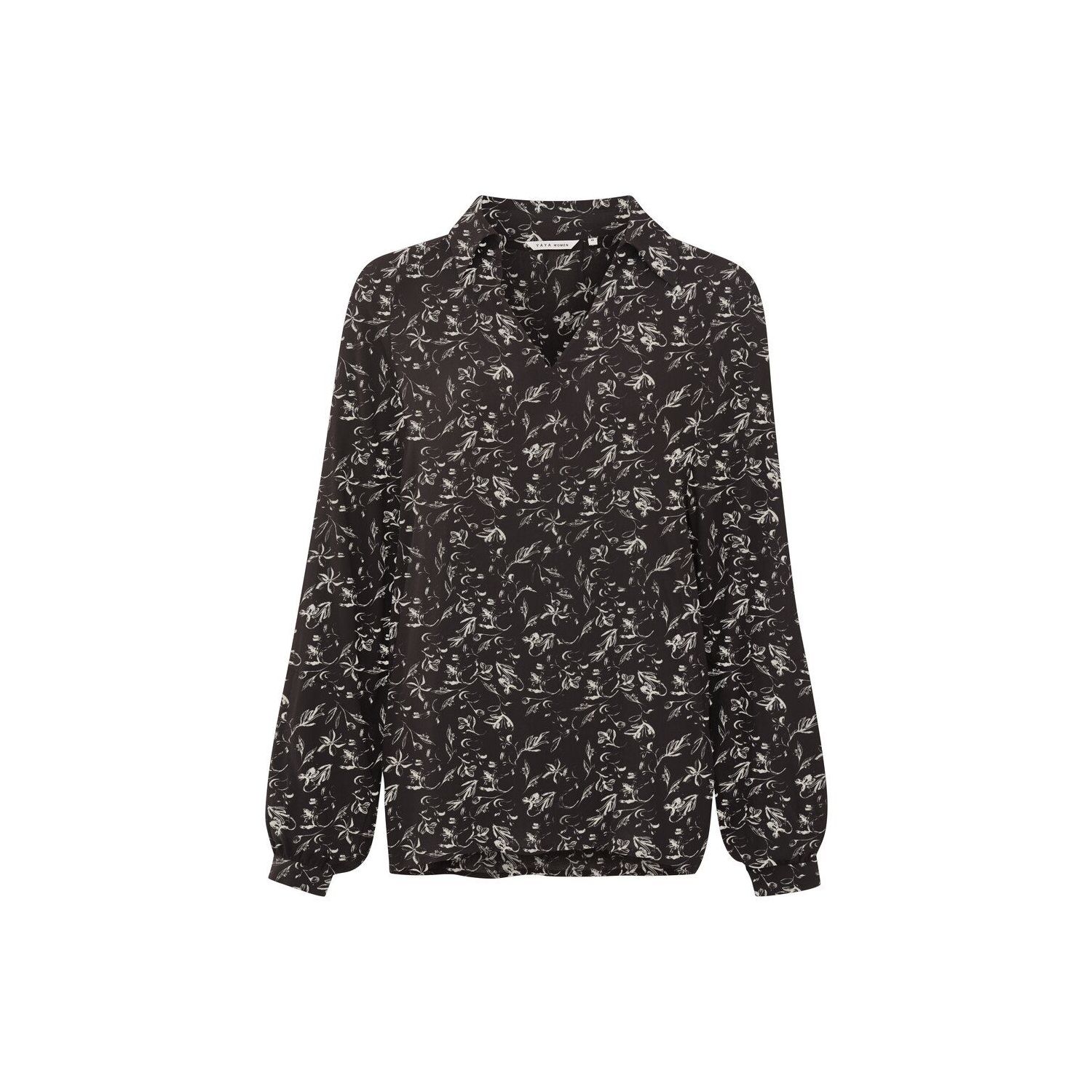 Yaya l/s printed top with open neck black dessin