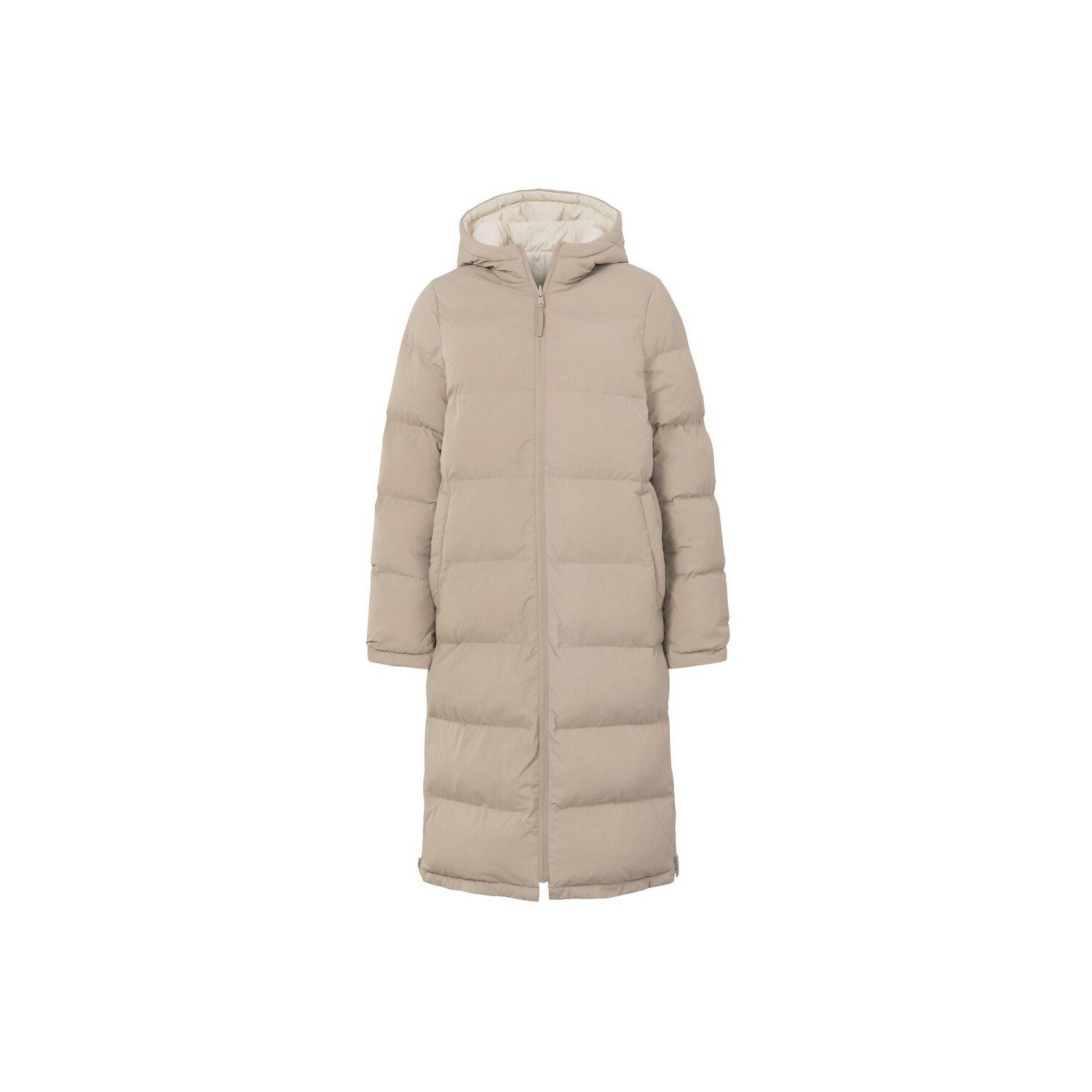 Yaya long reversable puffer jacket with hood beige