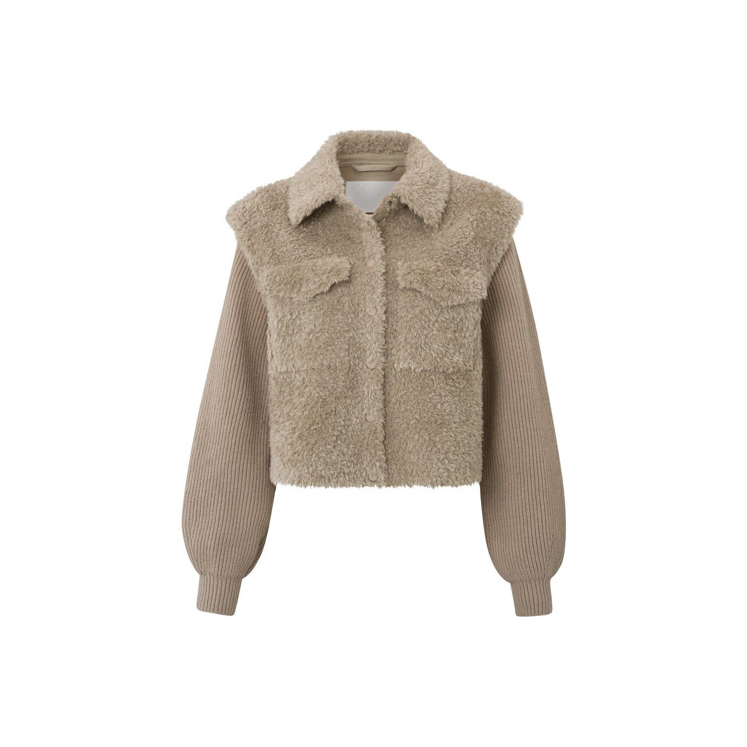 Yaya teddy jacket pure cashmere brown