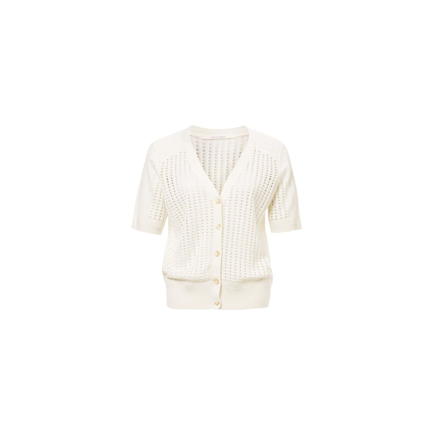 Yaya cardigan short sleeves mesh rib stitch cream