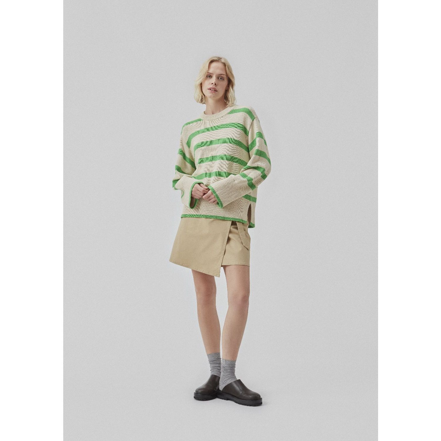 Modström corbin stripe o-neck trui green summer