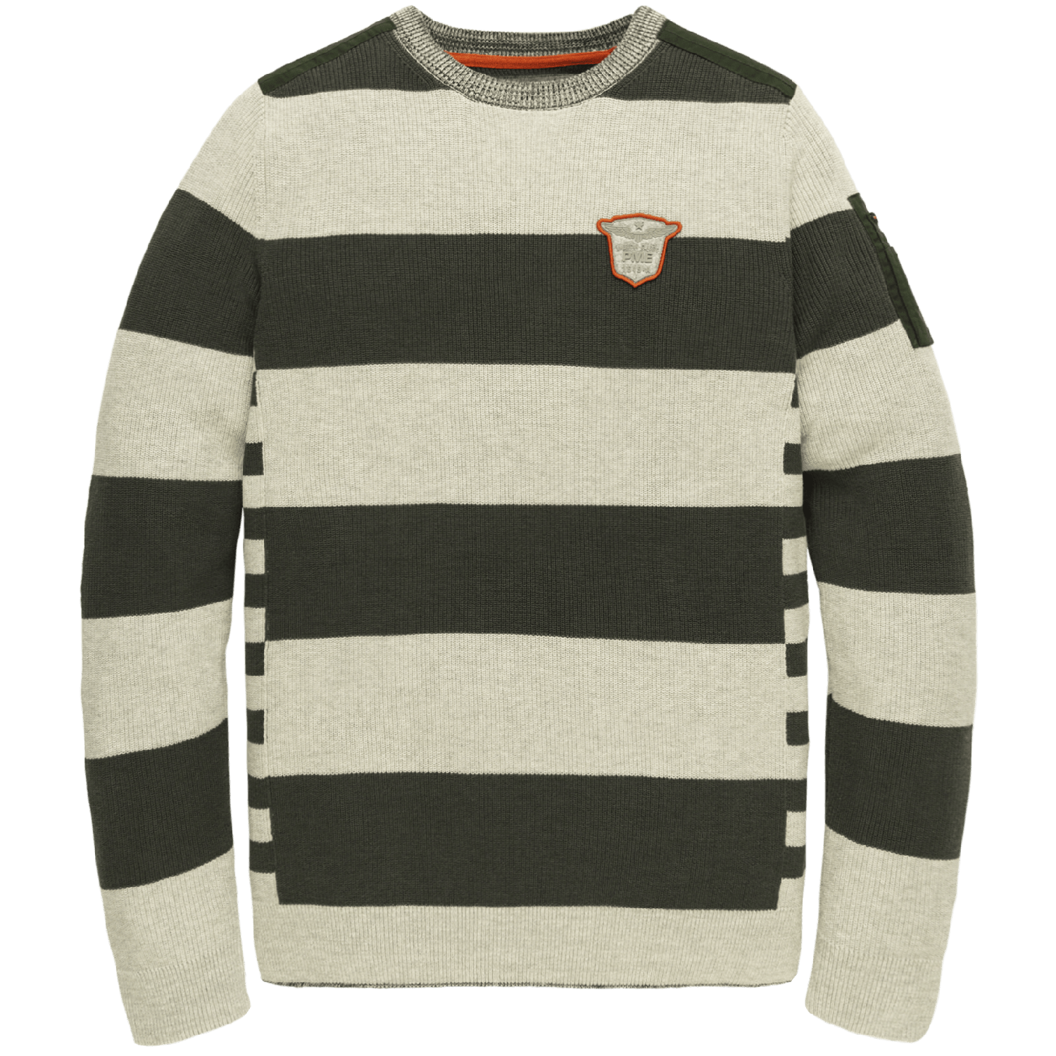 Pme crewneck cotton stripe knit light grey mel