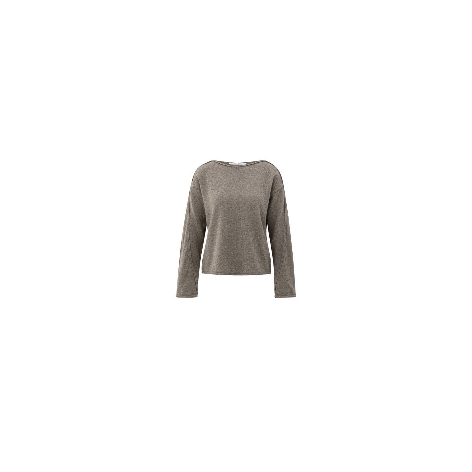 YAYA Trui met boothals en siernaden brown melange