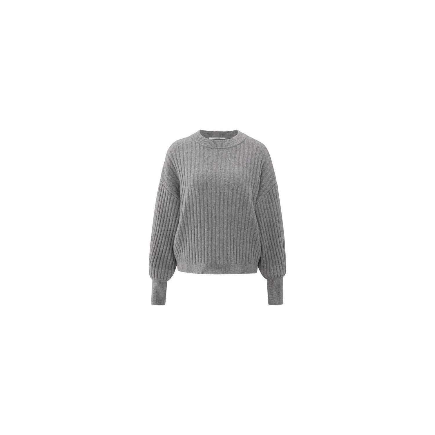 YAYA Geribde trui met ronde hals taupe grey