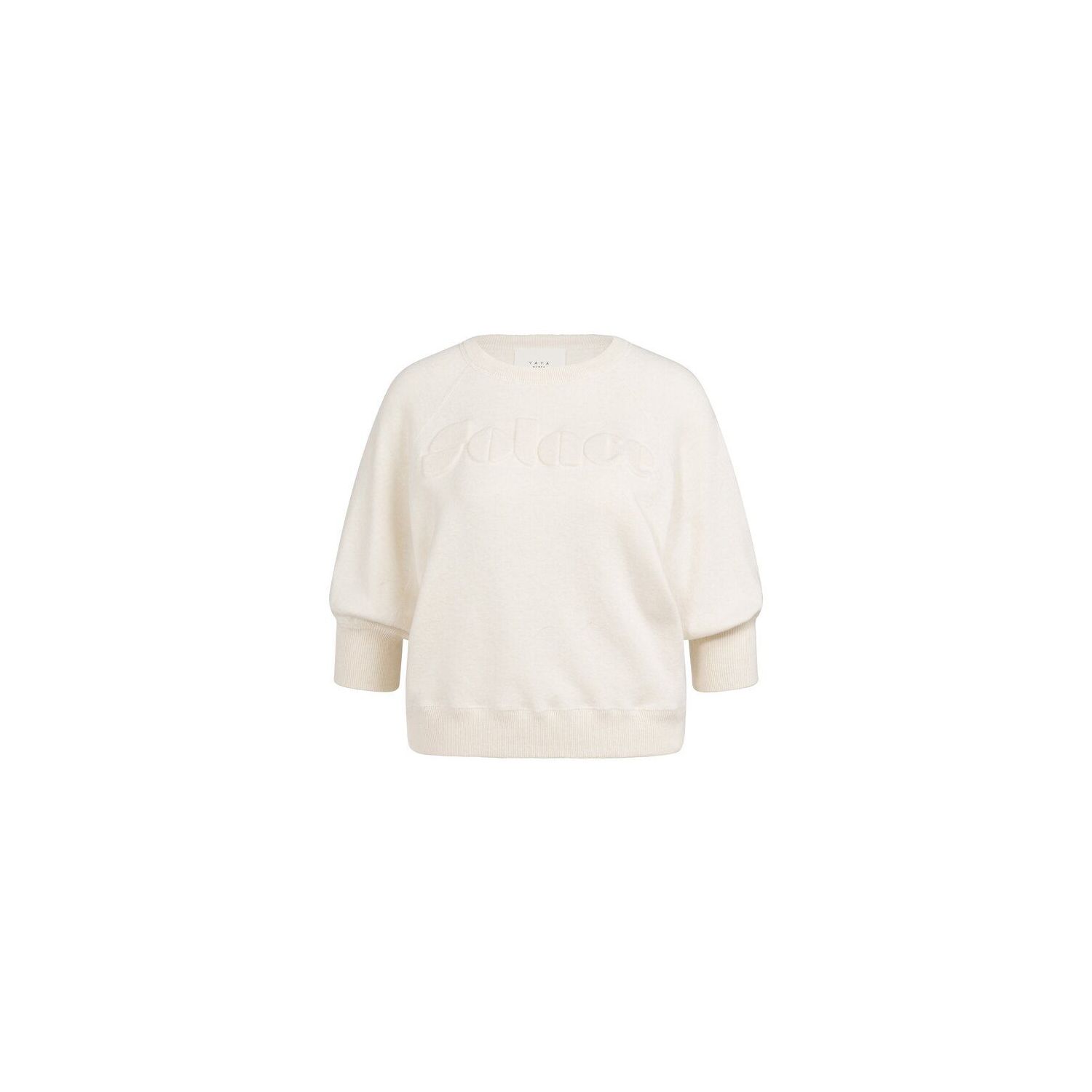 YAYA Sweater met geborduurd artwork ecru melange